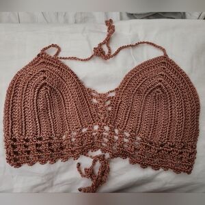 Coral crochet bra top